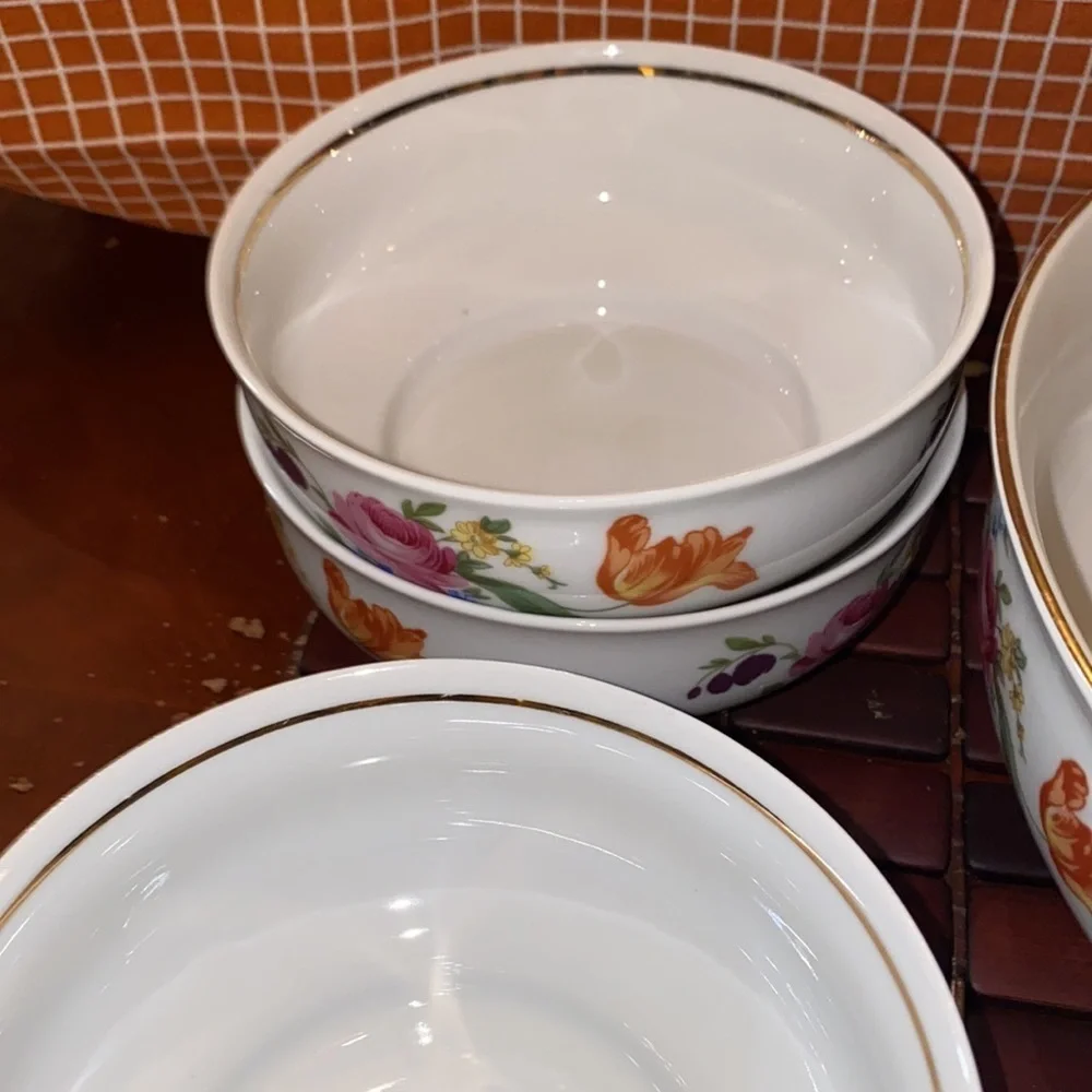 Vintage 1777 Henneberg Porzellan German Multicolored Flowers Salad Fruit Bowl(7)
